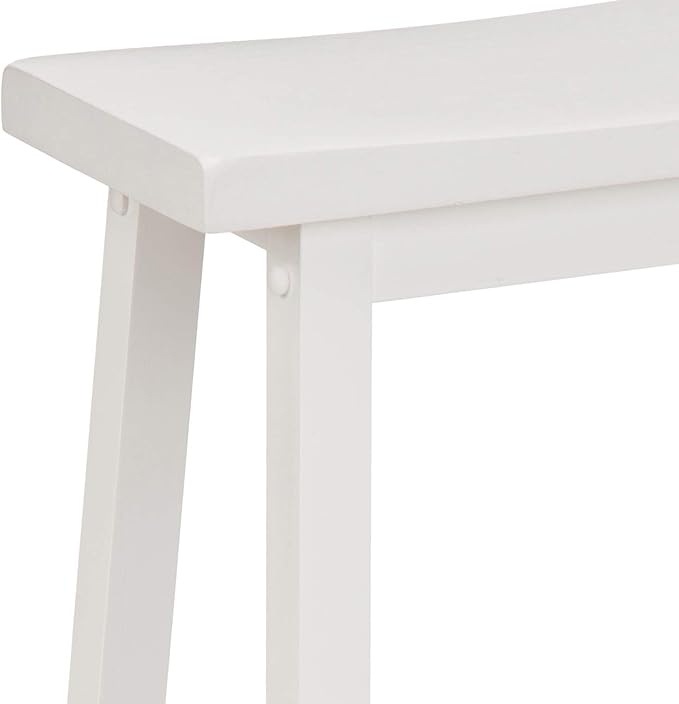 Amazon Basics Solid Wood Saddle-Seat Counter Height Bar Stools for Kitchen Island and Home Bar with Footrest, 29-Inch Height, White, Set of 2