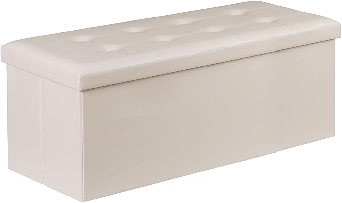 ZenStyle 43Inches Folding Storage Ottoman Bench, Faux Leather Footrest with Foam Padded Seat, Storage Long Shoes Bench for Living Room, Entryway, Bedroom, Holds up to 660 lbs (Beige, 43 inches)