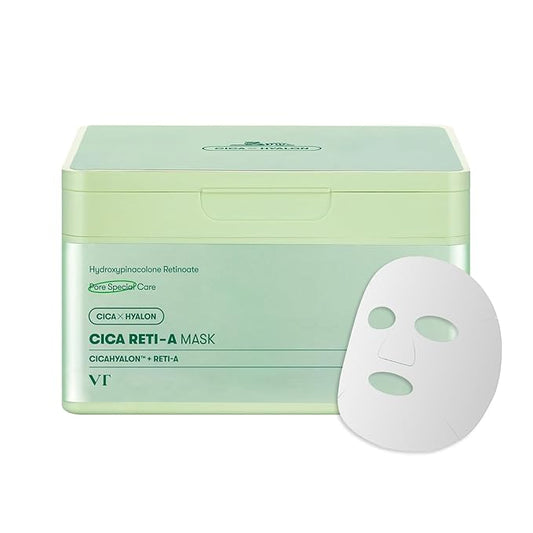 VT COSMETICS CICAレチA デイリーマスク 30枚入、毛穴の目立たない肌へ、レチノール配合、肌をなめらかに、うるおいを与えるフェイシャルマスク、レチノール初心者の方にもおすすめ、韓国フェイスマスク