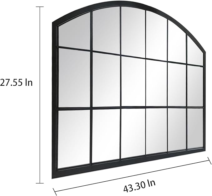 WAMIRRO Black Grid Wall Mirror,Wide Window Pane Black Mirror,Farmhouse Arched Wall Mirror,Mantel Mirror for Fireplace/Entryway/Hallway/Living Room,44“X28”
