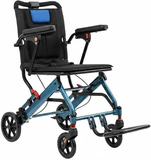 IDEALHOUSE Portable Lightweight Folding Wheelchair for Seniors, 16" Seat, Transport Chair with Flip Armrests, Swing Footrests, Locking Handbrakes, Travel Mobility Wheelchair for Elderly, Easy to Carry