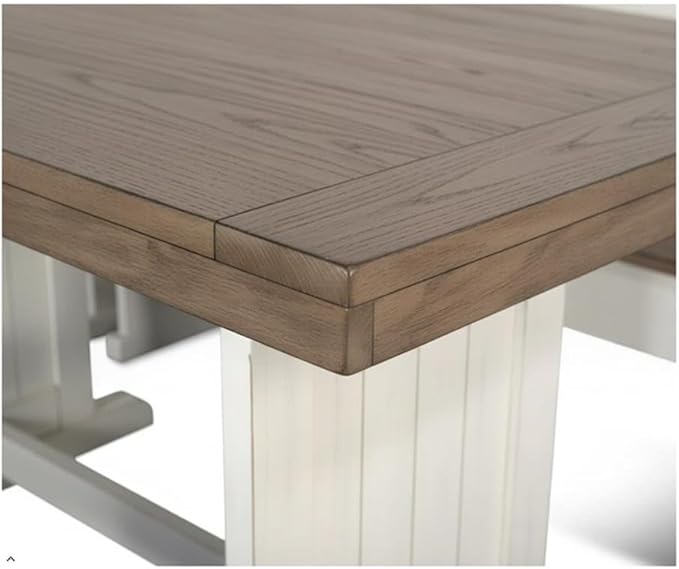 Pemberly Row Dining Set Wood, Rectangular in Off White (36" H x 75" W x 56" D) for Kitchen, Dining Room with Table, Reversable Benches, and Storage Space