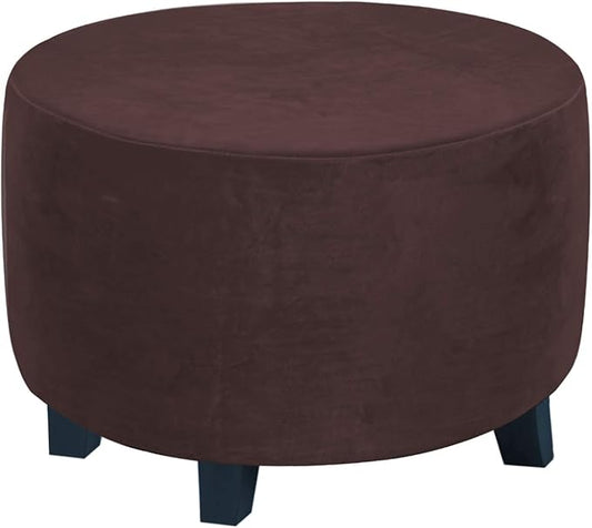 H.VERSAILTEX Round Ottoman Slipcover Ottoman Covers Slipcover Footstool Protector Covers Storage Stool Ottoman Covers Stretch with Elastic Bottom, Feature Real Velvet Plush Fabric (Medium, Brown)