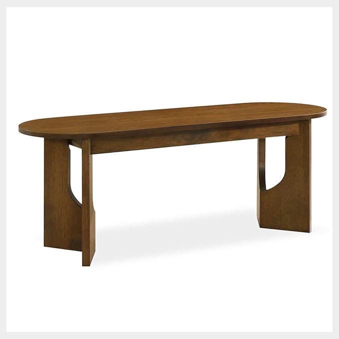 VESCASA 47.25" L Walnut Wood Oval Bench, Solid Wood Dining Bench with Wooden Legs for Dining Room, Restaurant, 2 Pieces