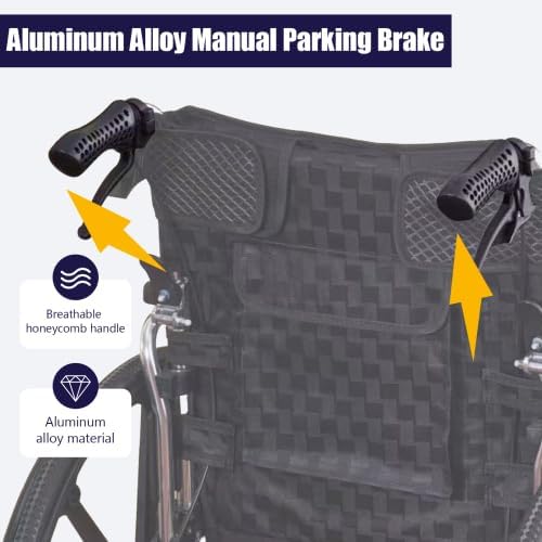 Lightweight Aluminum Alloy Transport Wheelchair for Adults - 20" Wide Seat with Front/Rear Locking Brakes, 24" Quick-Release Wheels, Foldable Design, 350 lbs Capacity (Bright Silver)