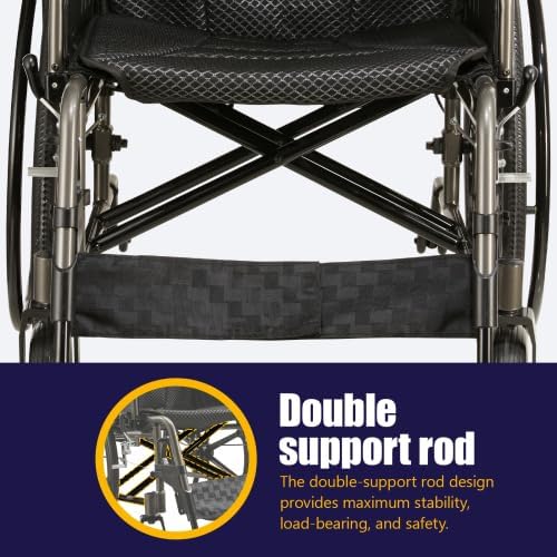 18" Wide Seat Lightweight Aluminum Alloy Transport Wheelchair for Adults with Front/Rear Locking Brakes, 24" Quick-Release Wheels, Foldable Design, 300 lbs Capacity(Dark Gray)