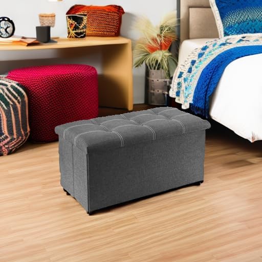 YOUDENOVA 30 Inch Storage Ottoman, Folding Ottoman with Storage, Linen Storage Bench Supports Up to 350 lbs, Footrest Seat for Living Room, Bedroom, Gray