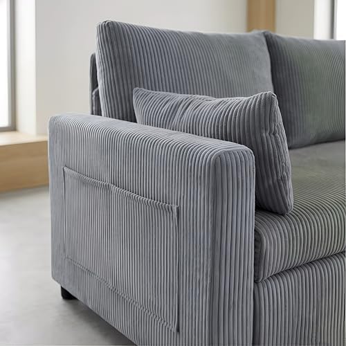 Sectional Sleeper Sofa with Pull Out Bed, L Shape Convertible Sofa Bed Couch with Storage Chaise, 3 in 1 Pull Out Sofa Bed with 3 Seats for Living Room,Apartment, Gray, 85Inch
