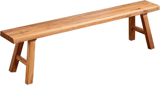 55.2in Wood Bench Indoor – Rustic Farmhouse Entryway Bench, Skinny Bench Design, Made of Extra-Thick Solid Wood, Perfect for Dining Room, Hallway, or End of Bed