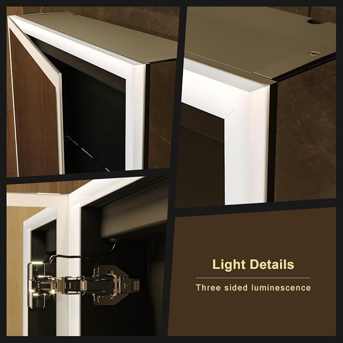 KWW LED Lighted Bathroom Medicine Cabinet with Sockets & USBs, Dimmable, 3 Color Light Makeup Mirror, Easy to Install, Wall Mounted Cabinet (Left hinge-20 * 28)