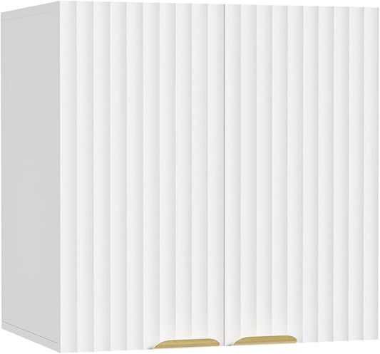 ChooChoo Bathroom Wall Cabinet, Kitchen Storage Cupboard Cabinet with 2 Doors, Fluted Laundry Room Cabinet for Bathroom, Kitchen, Garage, White