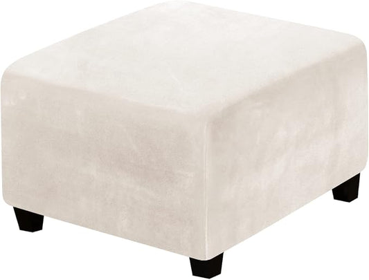 H.VERSAILTEX Ottoman Slipcover Square Footstool Protector Covers Storage Stool Ottoman Covers Stretch with Elastic Bottom, Feature Real Velvet Plush Fabric, Ivory