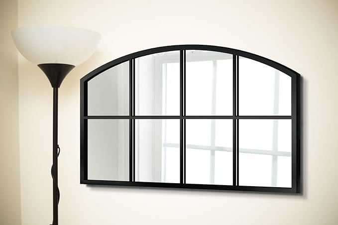 WAMIRRO Wide Window Pane Black Mirror,Farmhouse Arched Wall Mirrors,Grid Mirrors for Fireplace/Entryway/Hallway/Living Room,28“X42” (Black Wide Mirror)