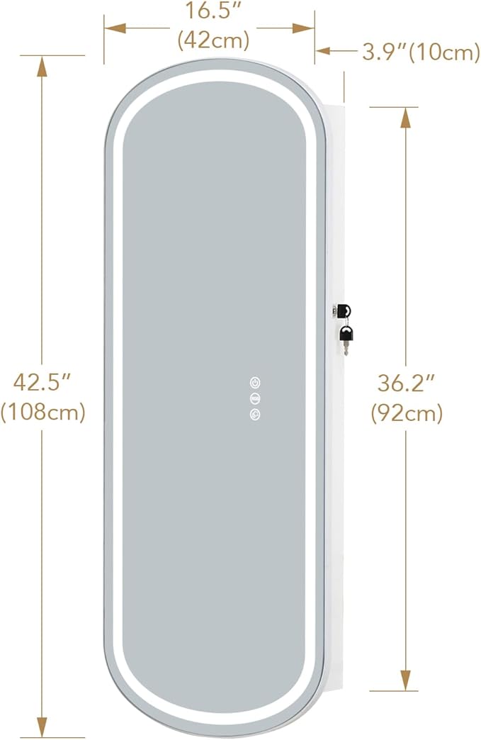 LED Jewelry Cabinet Wall/Door Mounted,RGB Lighted Mirror Jewelry Armoire Organizer Over the Door Full-Length Lockable Rounded Wide Mirror with Storage Interior Mirror Gift for Her Chrismas White