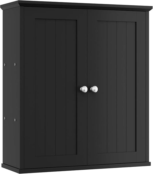 Shintenchi Bathroom Wall Medicine Cabinet with 2 Door, Bathroom Storage Organizer Over The Toilet,Space Saving Storage with 3-Tier Shelves,Solid Black