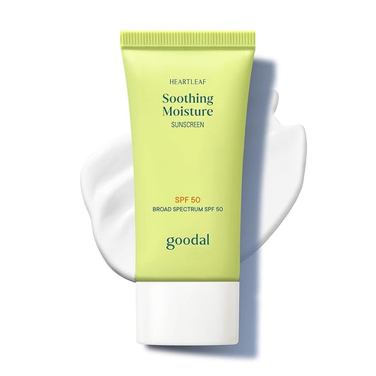 GOODAL Heartleaf Soothing Moisture Sunscreen, Broad Spectrum SPF 50, Hydrating Korean Face Sunscreen, No White Cast, Lightweight Dewy Finish, Reef-Friendly, Vegan, Korean Skincare, 1.69 Fl Oz