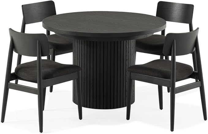 Transformer Table - Solid Wood Extendable Round Dining Table Set with 4 Chairs, Seats 4-10 Extendable Round Dining Set, Black (Table + 4 Chairs)