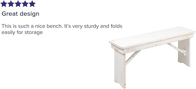 Flash Furniture HERCULES Series 40" x 12" Antique Rustic White Solid Pine Folding Farm Bench