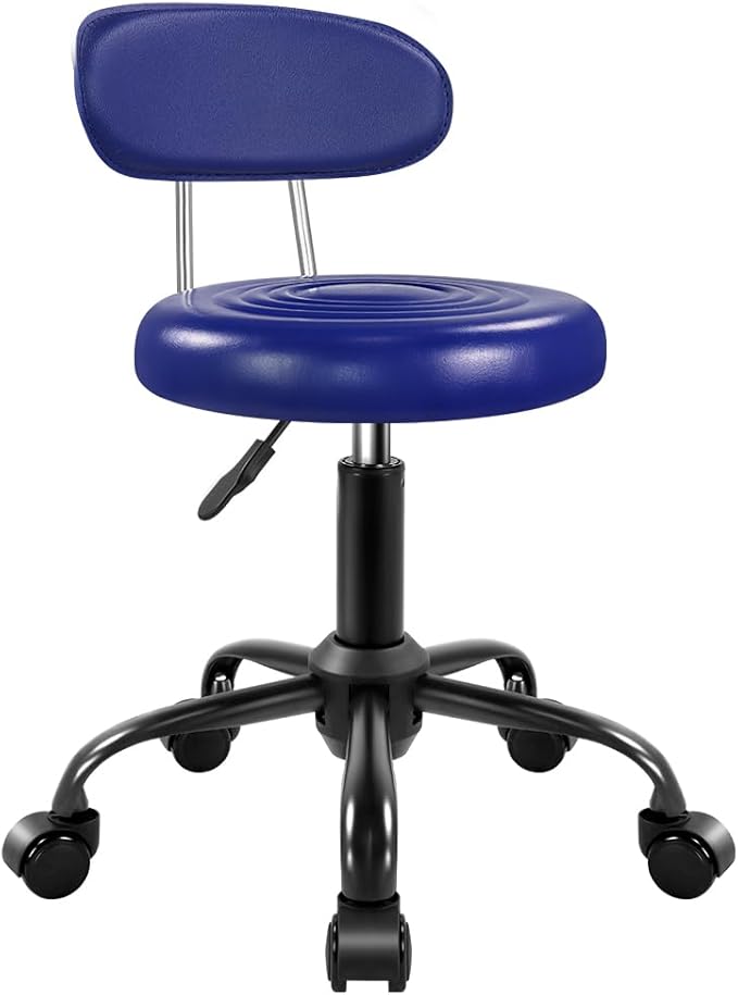 WKWKER Rolling Stool with Wheels Swivel Stool with Back Height Adjustable Chair Ideal for SPA Salon Home Office Drafting Work (Blue)