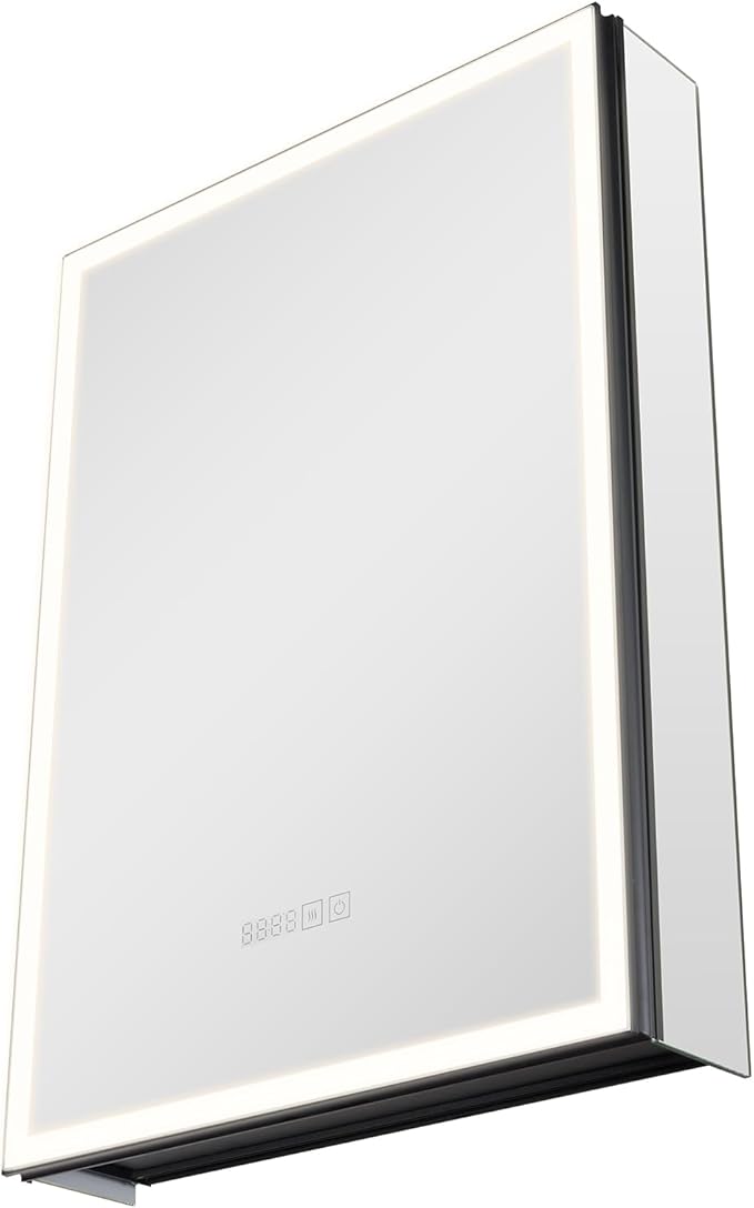 VEVOR Lighted Medicine Cabinet with Mirror, 20 x 28 in Recessed or Wall Mount, 3 Color Dimmable LED Bathroom Medicine Cabinet with Sensor Light, Adjustable Shelve Storage, Memory Defog Function