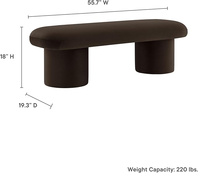 Modway Orla Performance Velvet Upholstered Bench in Chocolate Brown