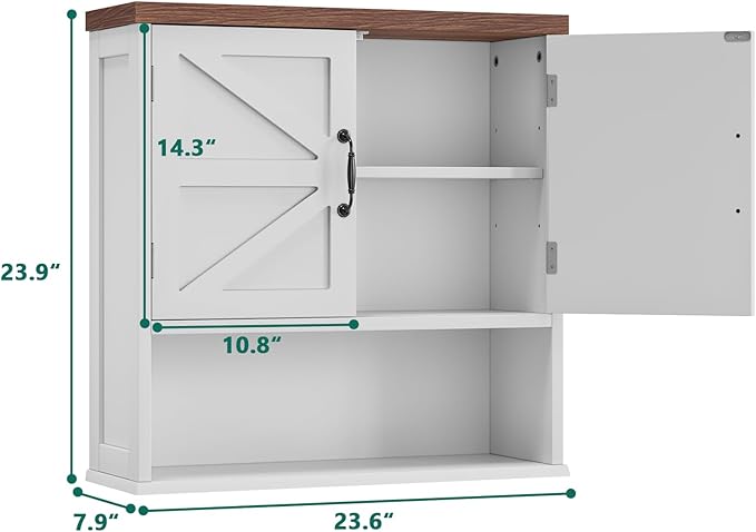 Smuxee Farmhouse Bathroom Cabinet Wall Mounted, White Medicine Cabinet with Adjustable Shelf, Bathroom Cabinet for Living Room, Laundry Room