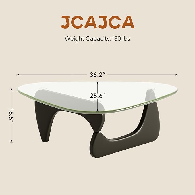 Coffee Table for Living Room Mid Century Modern Center Table with Glass Top, 32 Inch, Black/Transparent