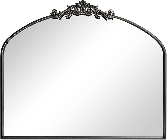 OUSHUAI Black Arched Mirror for Wall,Baroque Fireplace Mirror Decor,Brass Wall Mirror,Ornate Mirrors for Entryway/Bathroom/Living Room/Hallway 36"X30" …