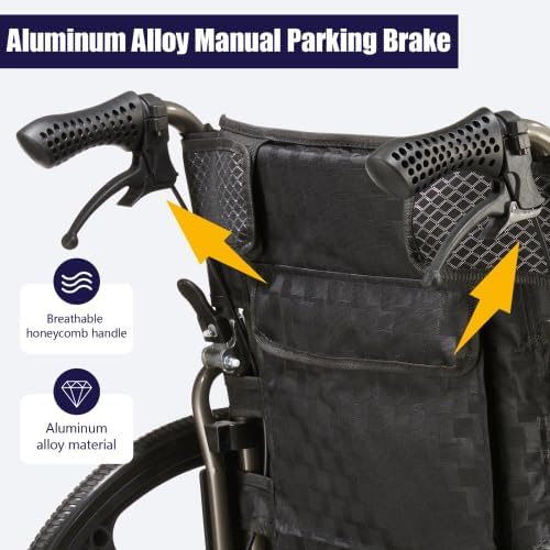 Lightweight Aluminum Alloy Transport Wheelchair for Adults - 20" Wide Seat with Front/Rear Locking Brakes, 24" Quick-Release Wheels, Foldable Design, 350 lbs Capacity (Grey)