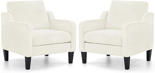 VINGLI Accent Chairs Set of 2 White Chenille Living Room Chairs Reading Chair for Bedroom Scooped Arm Chair Mid Century Modern Accent Chair Upholstered Comfy Chair for Apartment, Waiting Room