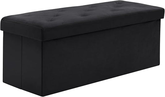 BRIAN & DANY 43 Inches Folding Storage Ottoman Bench, Velvet Ottoman with Storage for Living Room, Bedroom, Entryway, Ottoman Foot Rest, End of Bed Bench (Black)