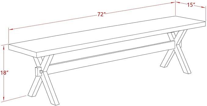 East West Furniture XB796 X-Style Modern Dining Bench with Wood Seat, 60x15x18 Inch, Multi-Color