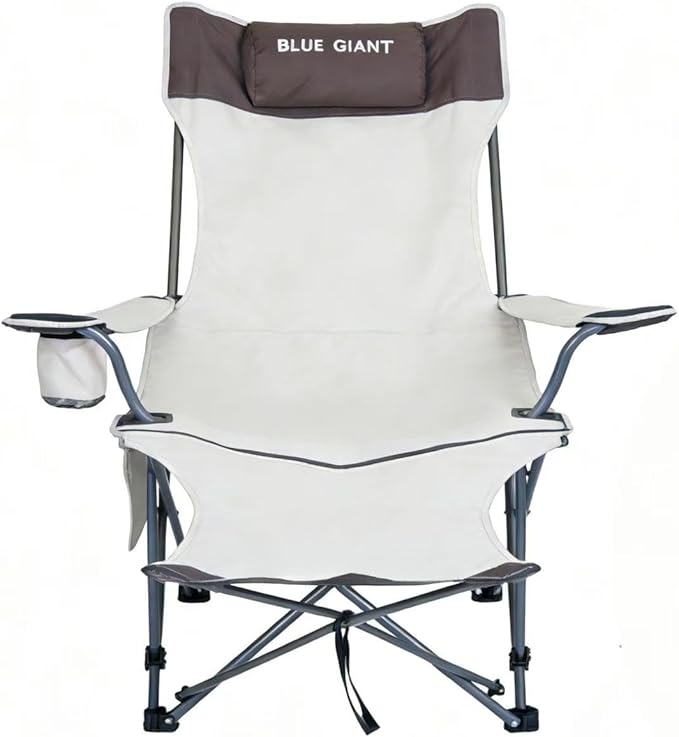 2 Pack Adjustable Folding Camping Chairs with Detachable Footrest and Headrest, Lightweight and Portable, Ideal for Hiking, Travel, Fishing and Outdoor Activities (Beige)