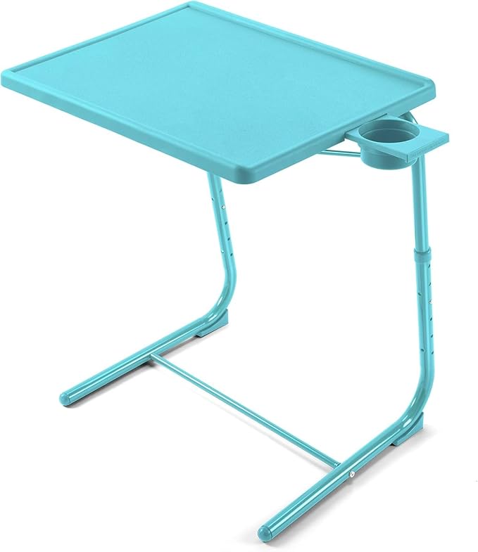 HUANUO Adjustable TV Tray Table - TV Dinner Tray with Cup Holder on Bed & Sofa, Comfortable Folding Table with 6 Height & 3 Tilt Angle Adjustments for Laptop (Azure)