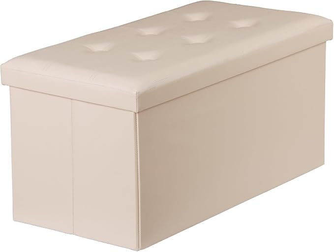 ZenStyle 30Inches Storage Ottoman Bench, Folding Footrest Stool, Storage Chest Long Shoes Bench with Foam Padded Seat, Holds up to 350 lbs, for Living Room, Entryway, Bedroom (Beige, 30 inches)