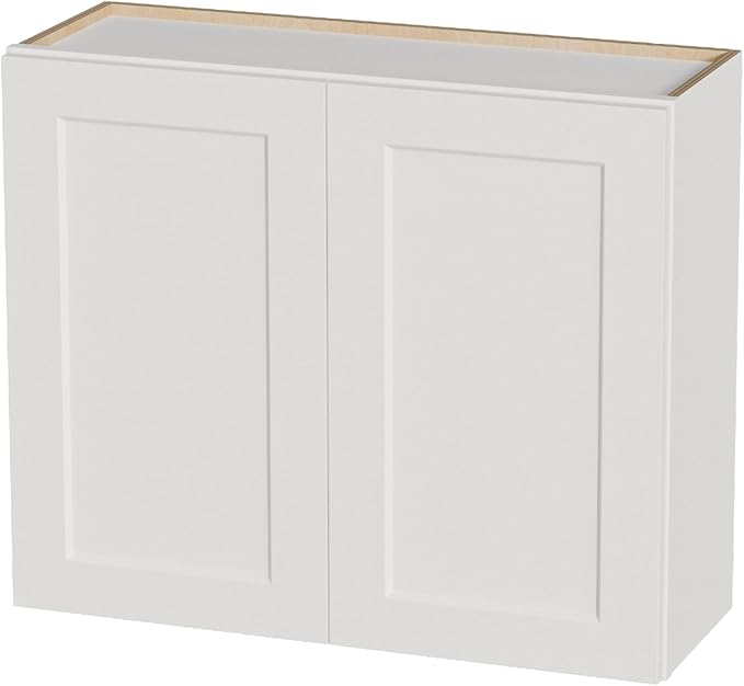 Kisart Laundry Room Cabinets Wall Mounted with Doors & Shelves, Solid Wood RTA Medicine Storage Cabinet, 36" Wx30 Hx12 D Inch White Shaker Hanging Cupboard, Space-Saving for Kitchen, Bathroom, Garage