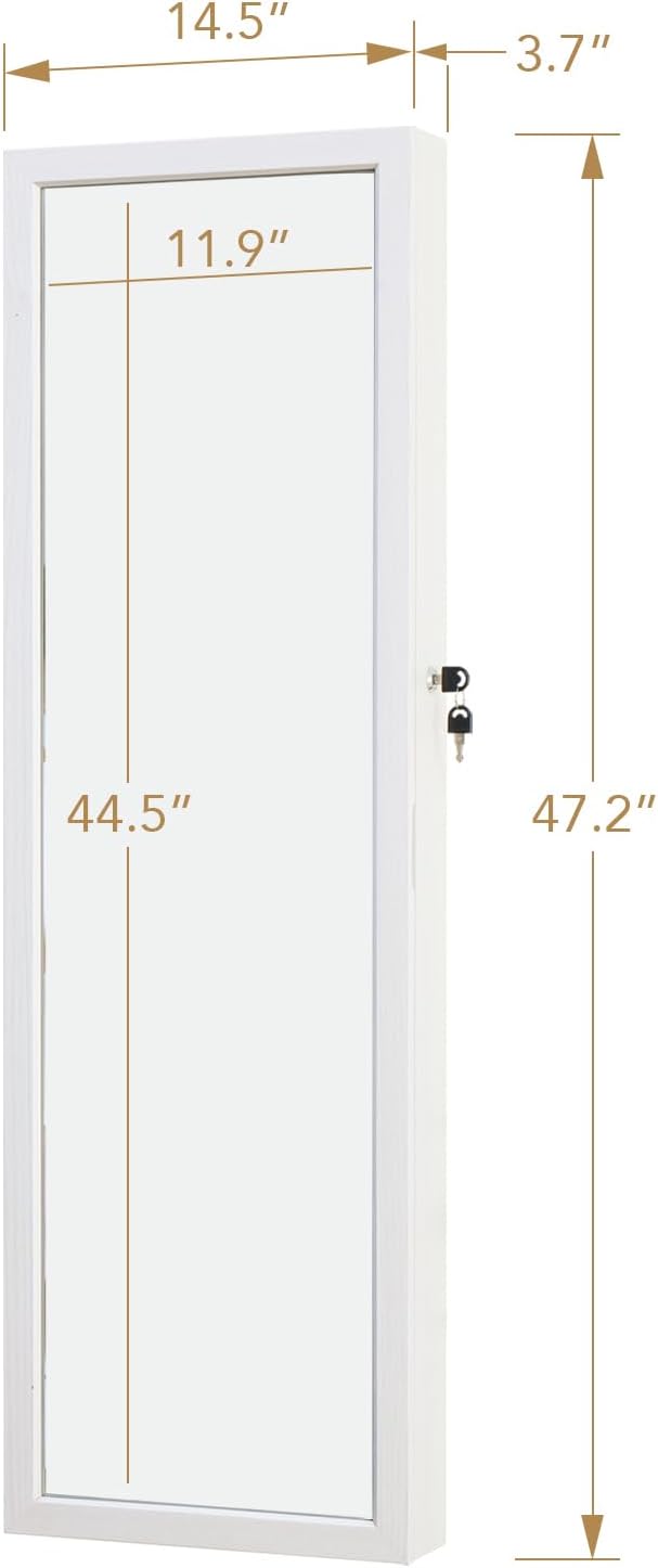 LED Jewelry Cabinet with Mirror - 47.3" Mirror Jewelry Armoire Door Hanging/Wall Mounted Mirror with Storage And Drawers White