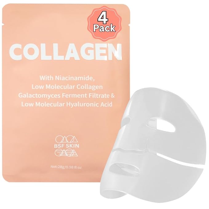 | Deep Collagen Hydrogel Face Mask With Niacinamide, Low Molecular Collagen, Galactomyces Ferment Filtrate, Low Molecular Hyaluronic Acid (4 Count (Pack of 1))