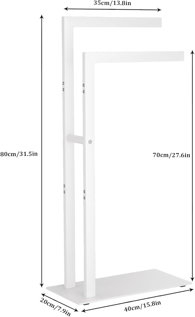 Yawinhe Free Standing Towel Rack, 2 Tier Blanket Holder with Marble Base, Metal Hand Towel Holder for Bathrooms, Drying and Display Rack with Shelf,15.7×7.87×31.49 inch,White, SMJ003W