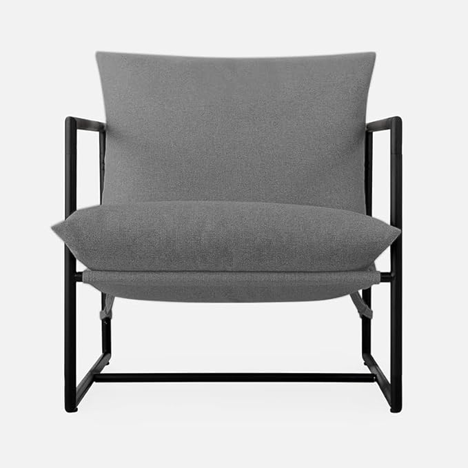 Mid Century Modern Decor Accent Chair,Comfy Lounge Chair Indoor with Cushion&Arm&Iron Frame,Reading Leisure Chair for Bedroom/Living Room/Office,Grey