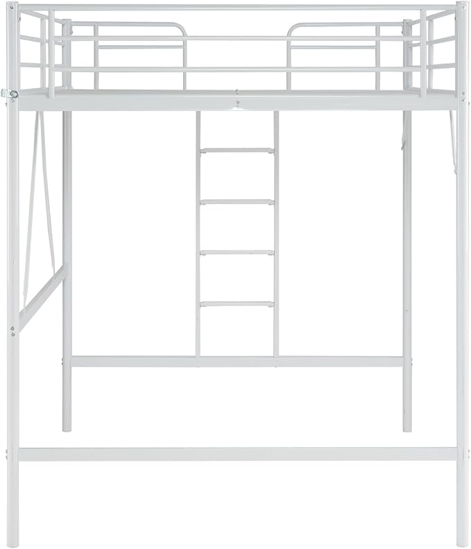 VINGLI Loft Bed Full Size with Flat Rungs for Adults, Kids and Young Teens, No Box Spring Required,Heavy Duty Metal Slat Support,White