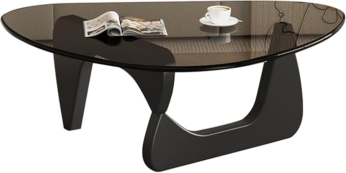 Mid Century Modern Glass Coffee Table, Coffee Table for Living Room, Noguchi Coffee Tables,Suitable for Bedroom Living Room Reception Office Tables (Black/Grey, ML)