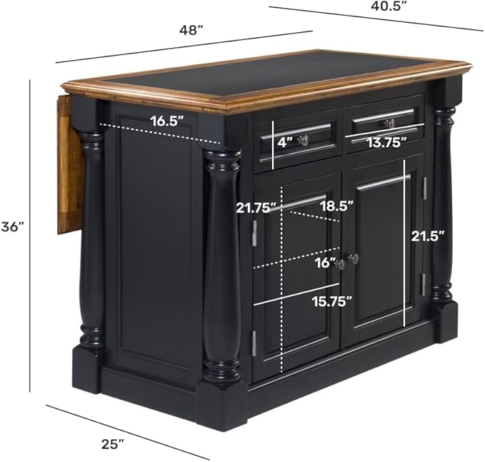 Monarch Black/Distressed Oak Kitchen Island with Granite Top by Home Styles