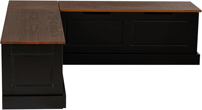 Linon Harris Black and Walnut Backless Kitchen Dining Nook with Hidden Storage Bench Space