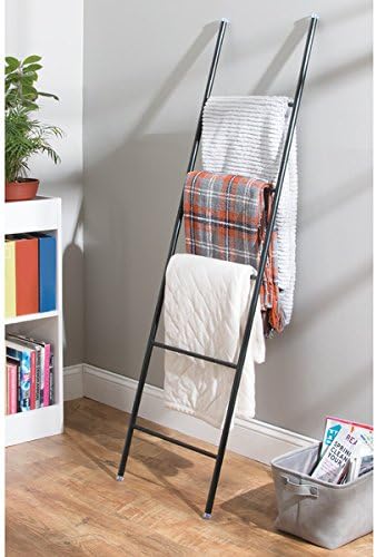 mDesign Metal Leaning Blanket and Towel Ladder - Display Rack for Bedroom and Bathroom - Throw/Quilt Holder - Nursery Wall Rack - Omni Collection - Matte Black