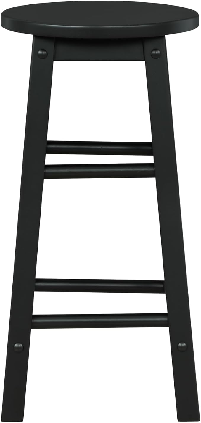 Linon Zeke Black Solid Wood Backless Round Counter Stool with 24 Inch Seat Height