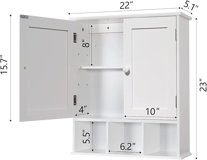 TaoHFE White Bathroom Wall Cabinet with 2 Door Adjustable Shelves,Over The Toilet Storage White Wall Mounted Medicine Cabinets for Bathroom Laundry Room Kitchen