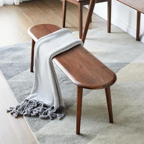 100% Solid Oak Wood Dining Bench, 47.2'' Entryway Bench Ottoman with Rounding Corner Design for Kitchen Living Room Bedroom, Walnut