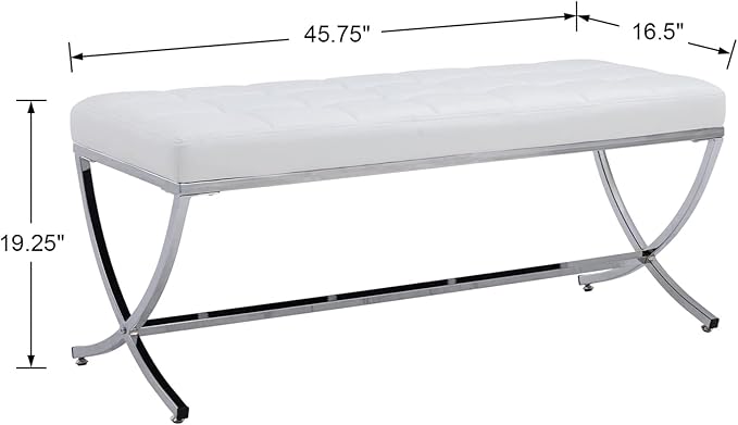 DUOMAY Modern Tufted Ottoman Bench, PU Leather Upholstered Dining Bench, Button Tufted Footrest Stool Vanity Seat with with X Metal Legs, 45.75" W x 16.5" D x 19.25" H, White
