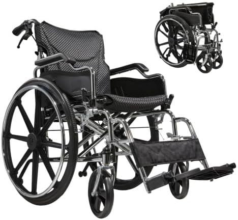 Lightweight Foldable Manual Wheelchair for Adults with 20" Seat & 275 lbs Capacity - Front/Rear Locking Brakes, 24" Quick-Release PU Wheels, Removable Footrest (Silver)
